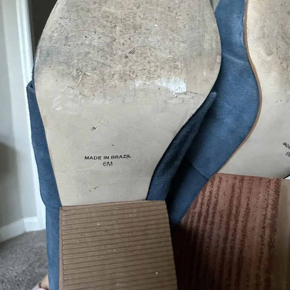 Able  local + global Blue Suede Leather Western Style Mules Sz 6 Made In Brazil